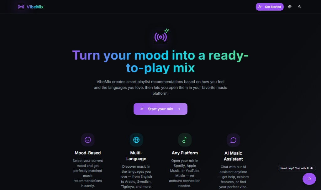 VibeMix application interface preview
